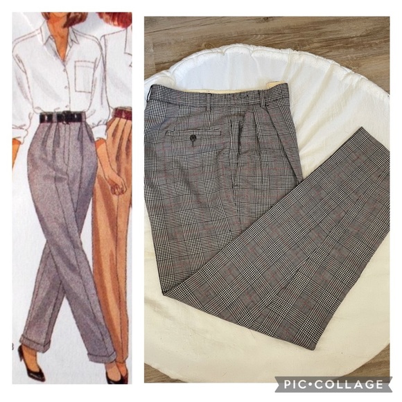 Vintage Michael Kors 80s 90s Womens Wool Pants Houndstooth High Waisted Italy 14 - Picture 1 of 16